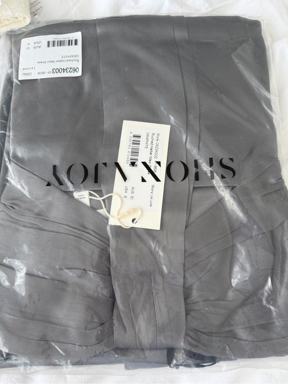 NWT Shona Joy La Lune Ruched Halter Maxi Dress in Graphite Size 6 - Picture 7 of 7